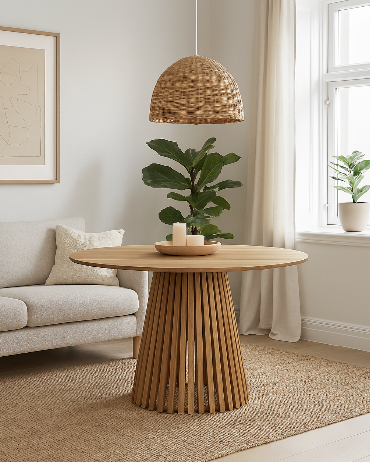 House Nordic Eettafel Nashville – Rond Ø130 cm – Massief Teakhout – Natuurlijke Afwerking
